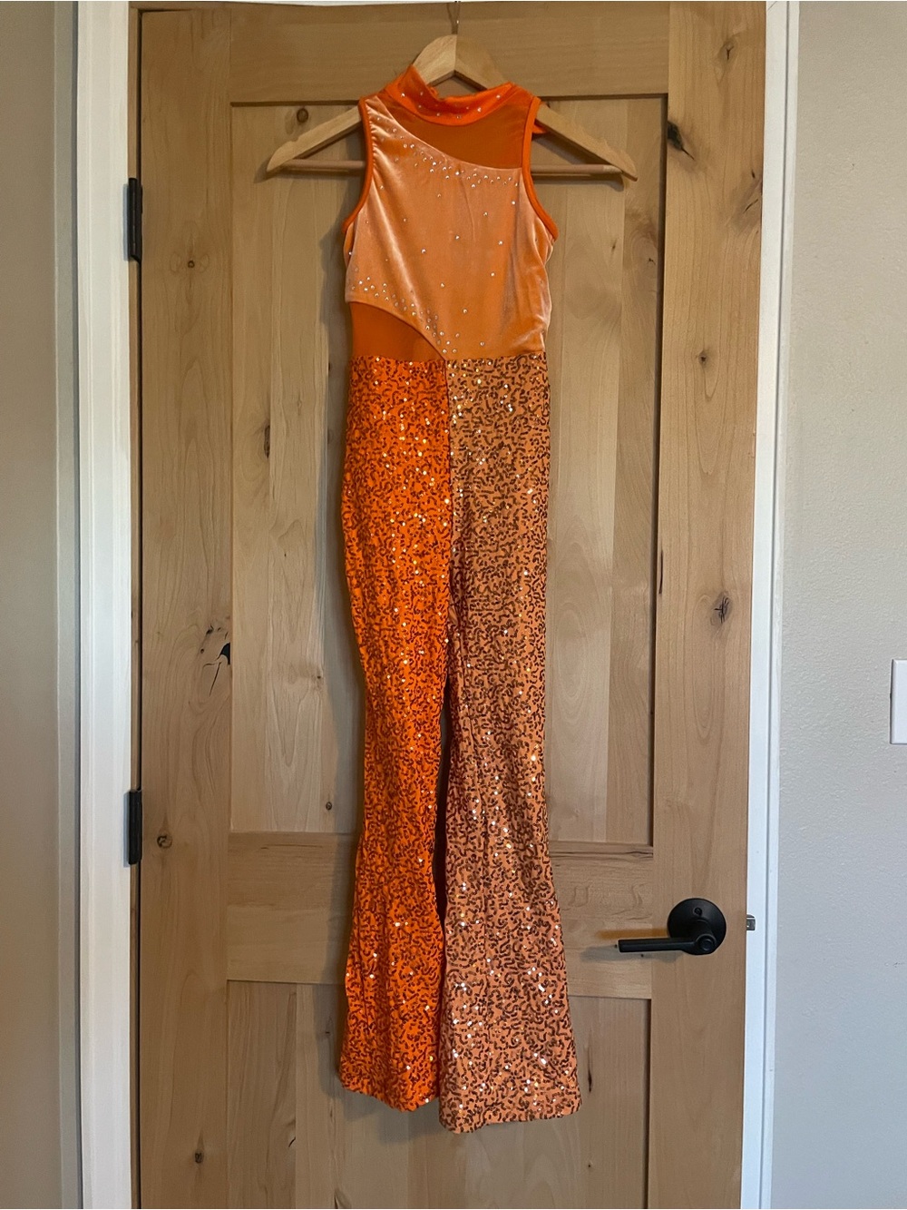 Weissman Girls MC Orange Sequin Dance Jumpsuit Costume